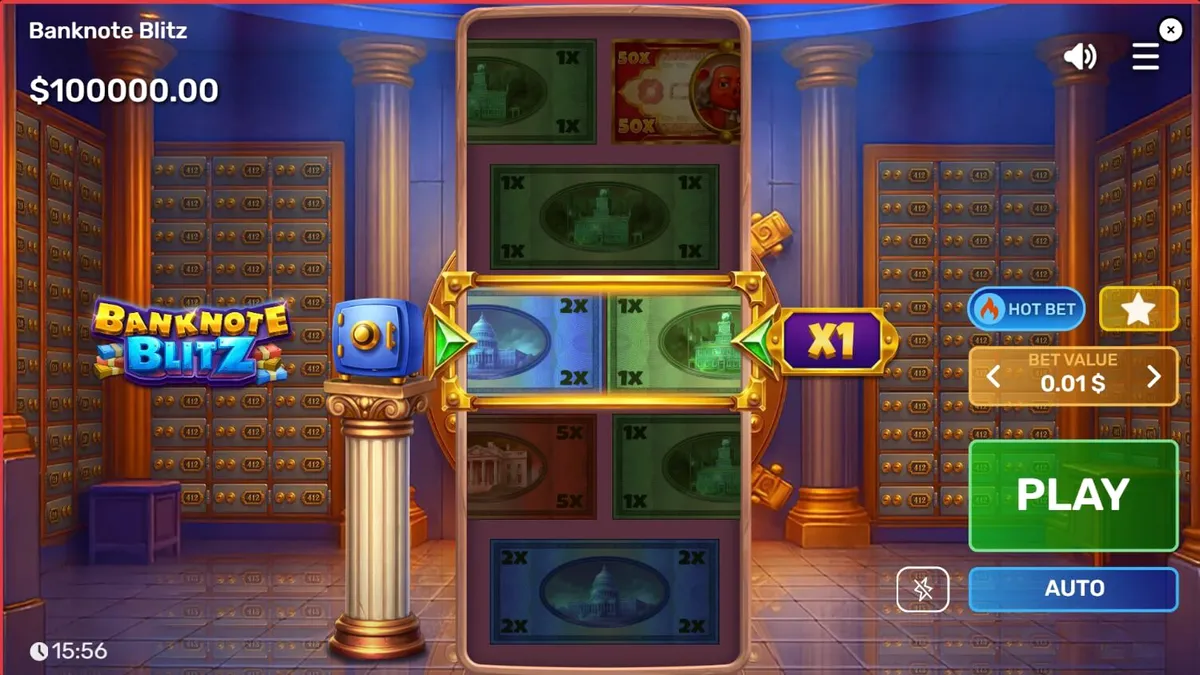 Banknote Blitz slot machine interface sa loob ng isang vault