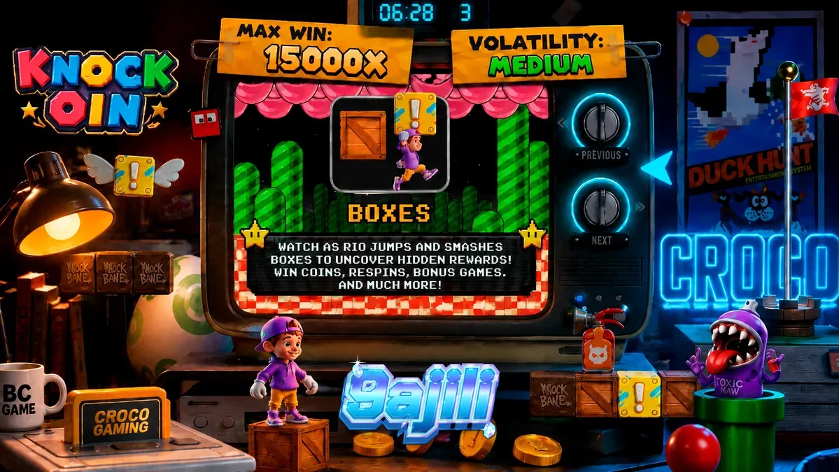 Ang makulay na 8-bit na interface ng KNOCKOIN slot na nagtatampok kay Rio.